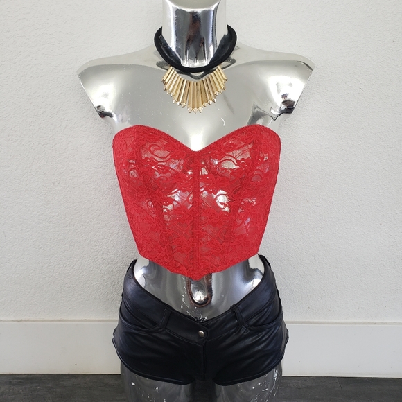 Red Vintage Lily Of France Lace Bustier Corset